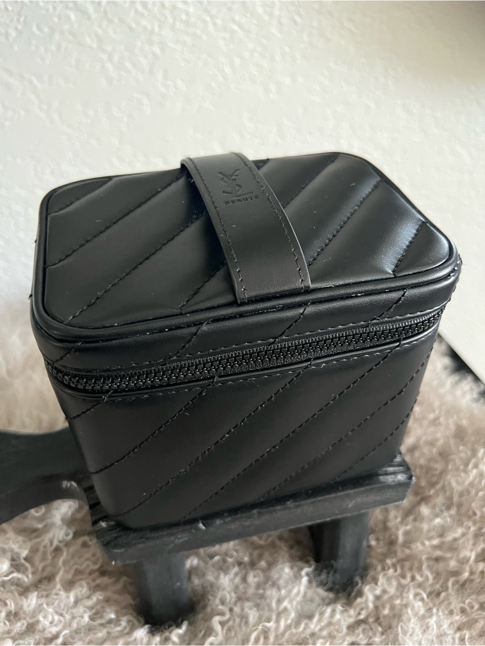 Yves Saint Laurent Quilted Black Leather Toiletry Case with Mirror.